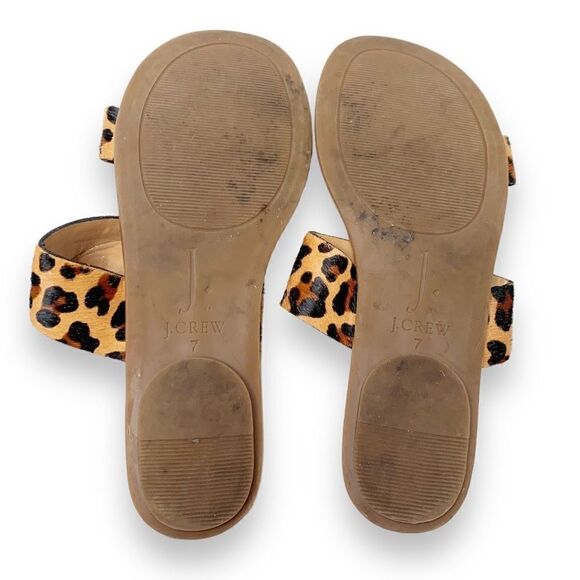 J. Crew | Leopard Calf Hair Slip On Double Strap Open Toe Sandals Women's Size 7 - Picture 5 of 9
